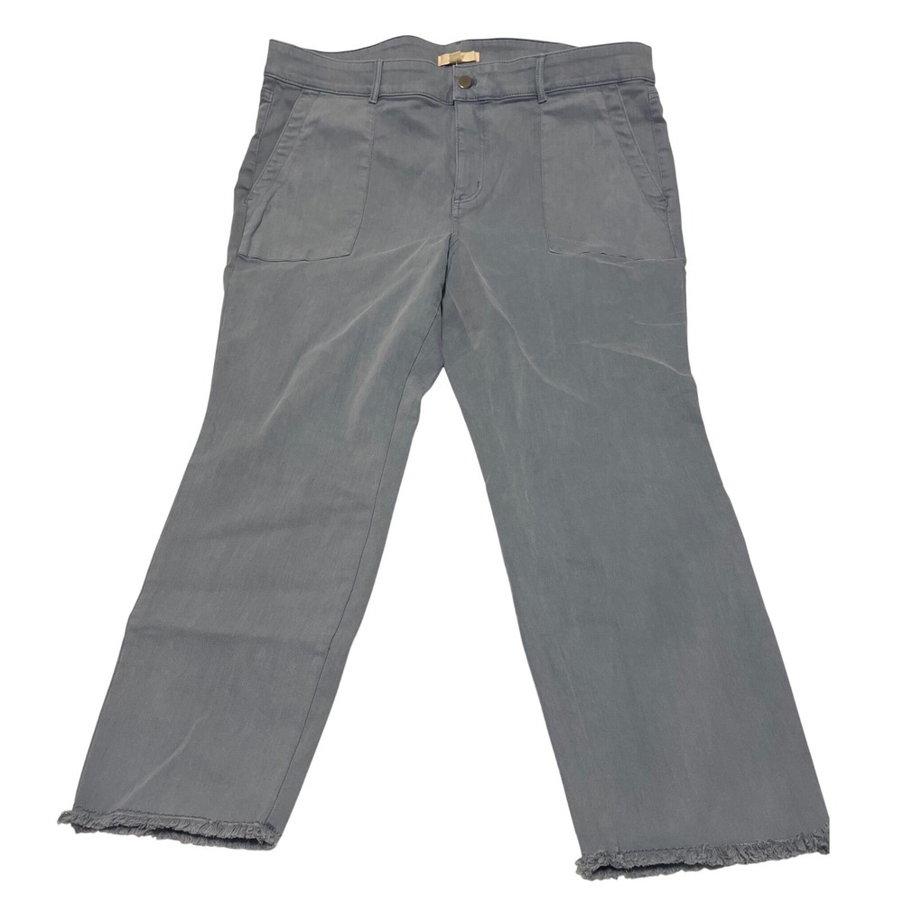 Loft Blue Denim Ankle Jeans Size 18 NWT High Rise Raw Hem Stretch Utility Pants - Picture 1 of 9